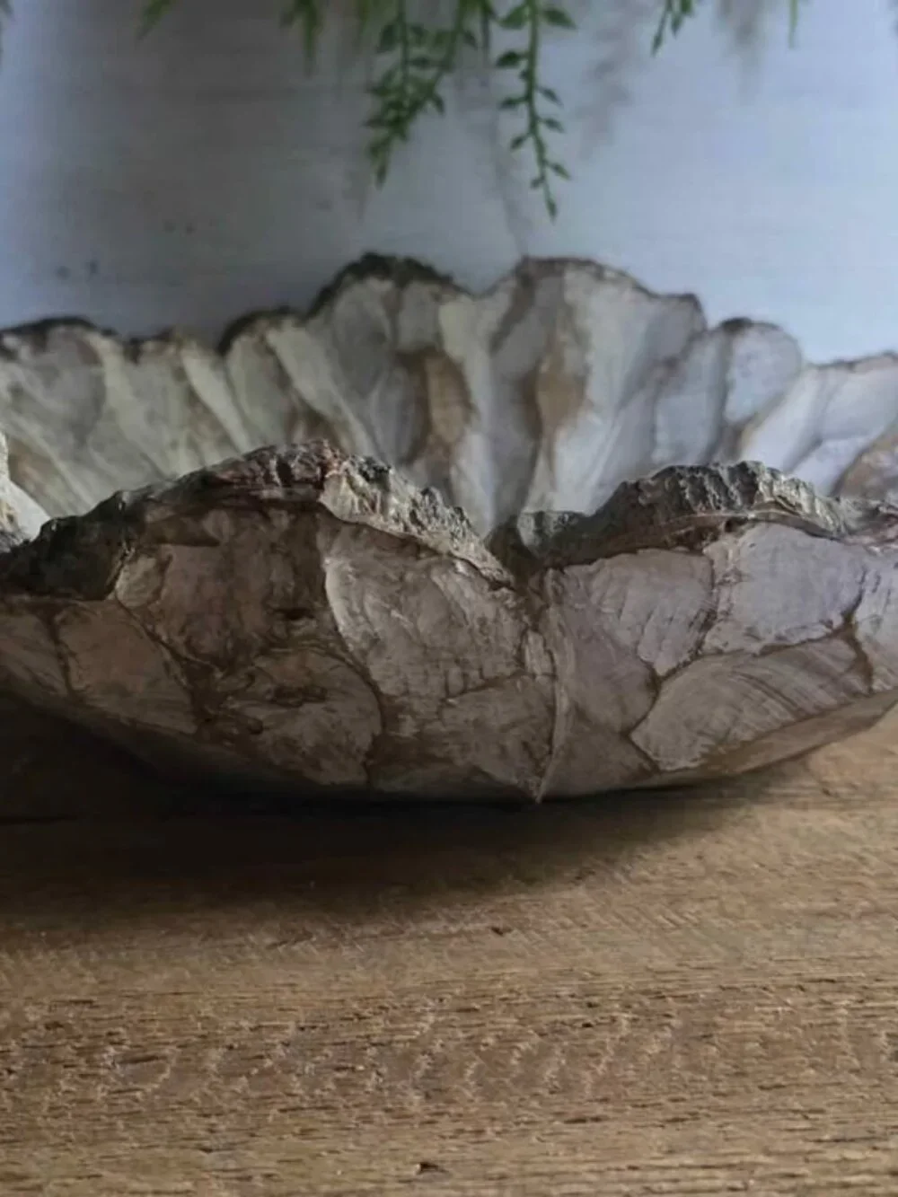 Resin Carved Flower Bowl White & Brown Distressed Shabby Chic Decoration